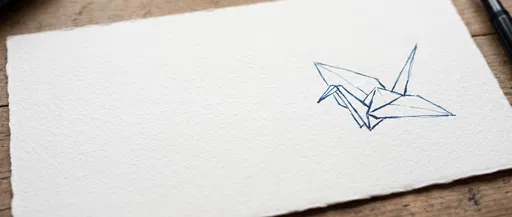 Blue Ink Origami Crane Sketch on Paper