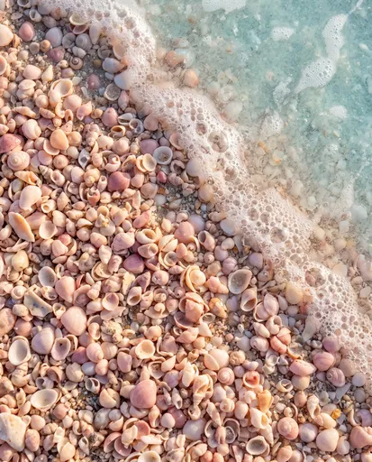 Pastel Pink Seashells and Ocean Foam