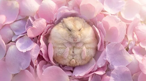 Sleeping Dwarf Hamster in Pastel Flower Petals