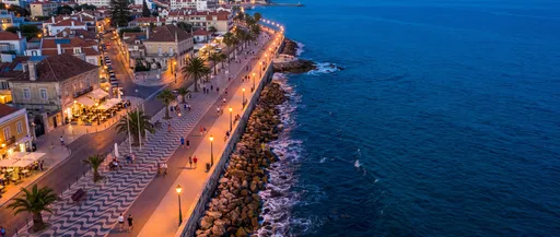 Aerial View of Coastal Promenade at Dusk