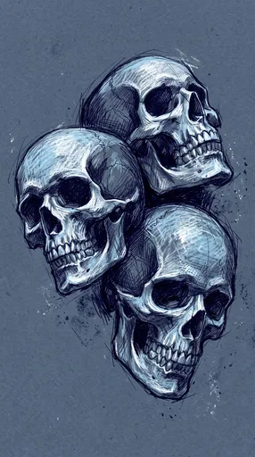 Three Overlapping Skulls Ink Sketch