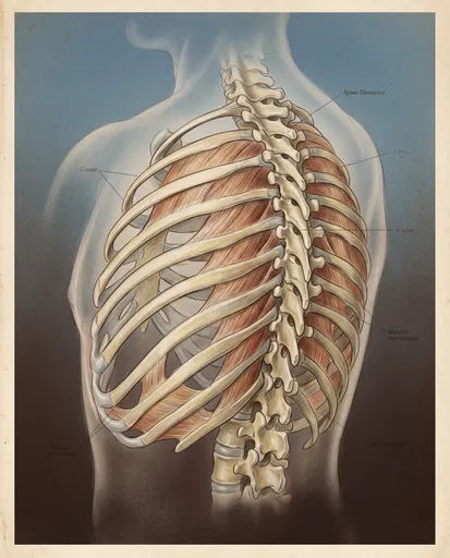 Vintage Anatomical Ribcage and Spine Illustration