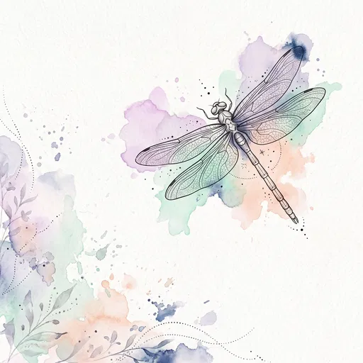 Pastel Watercolor Dragonfly Line Art Illustration