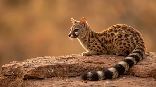 Spotted Genet Resting on Sandstone Rock