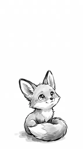 Monochrome Anime Fox Cub Illustration