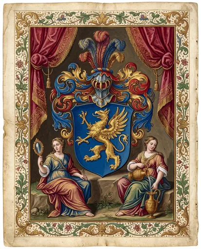 Heraldic Griffin Illumination on Aged Vellum