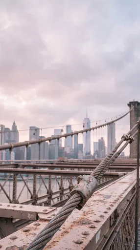 Weathered Bridge Cables Over Manhattan Skyline