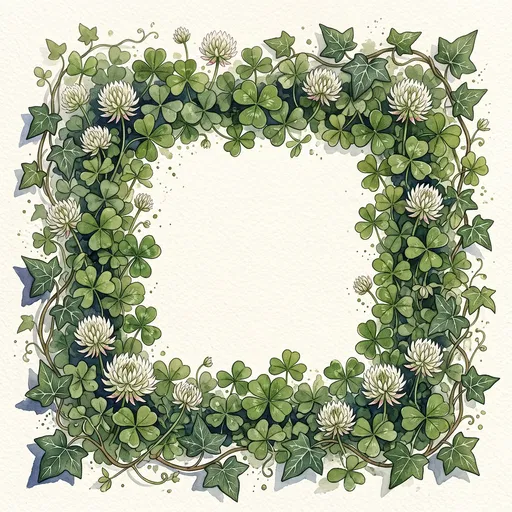 Watercolor Shamrock and Ivy Square Border