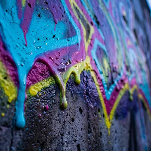 Macro Graffiti Paint Drips on Concrete
