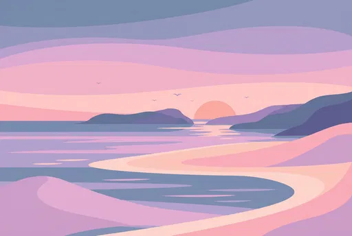 Pastel Coastal Sunset Vector Illustration