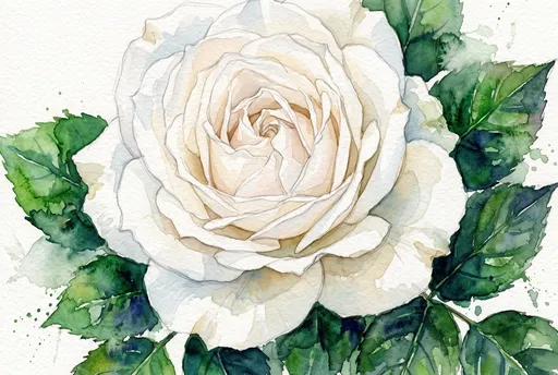Watercolor White Rose Botanical Illustration