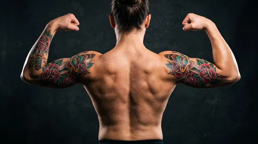 Muscular Back with Neo-Traditional Arm Tattoos