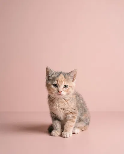 Dilute Calico Kitten on Pink Background