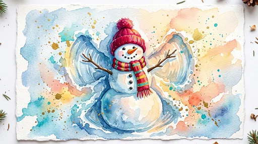 Watercolor Snowman Making a Snow Angel