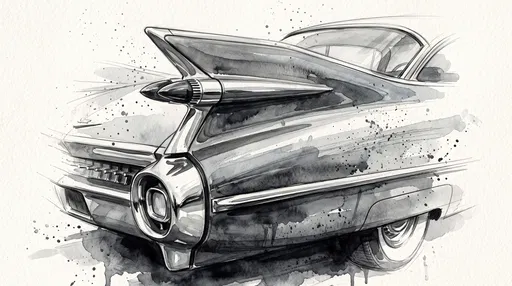 Monochrome Watercolor Classic Car Tailfin