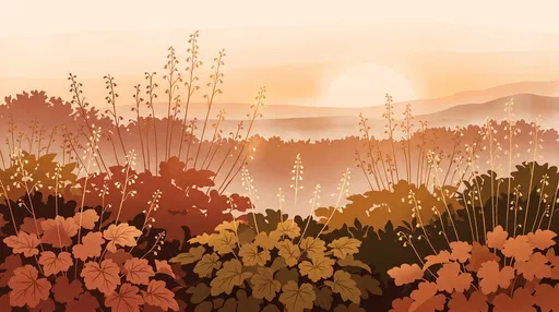 Warm Sunrise Over Coral Bells Garden