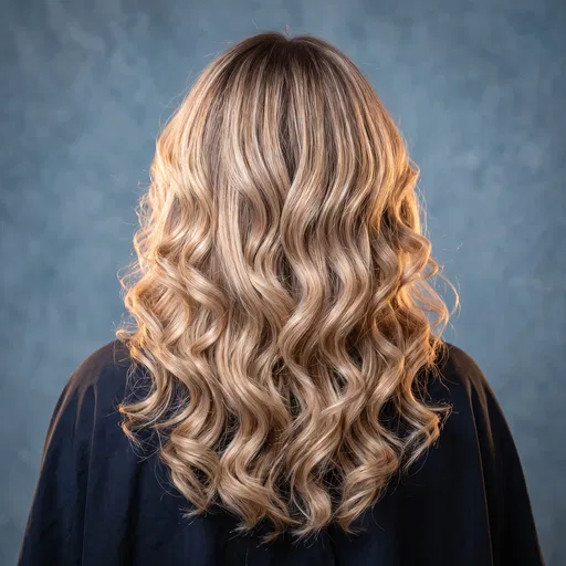 Rear View of Blonde Balayage Curls