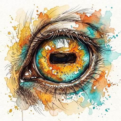 Vibrant Watercolor Illustration of a Goat Eye