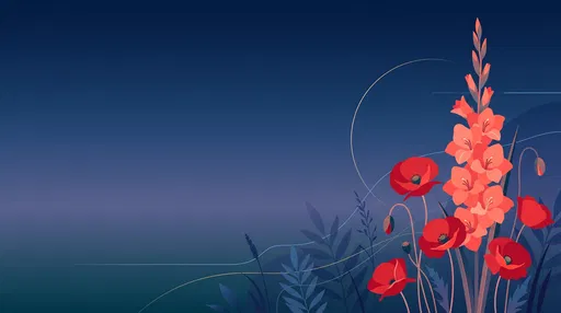 Red Poppies and Coral Gladiolus Illustration