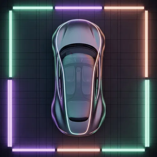 Top-Down Concept Car Framed by Neon Lights