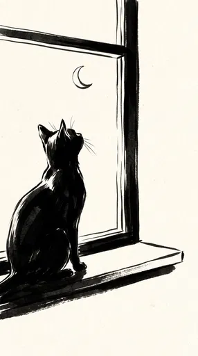 Minimalist Ink Drawing of Black Cat