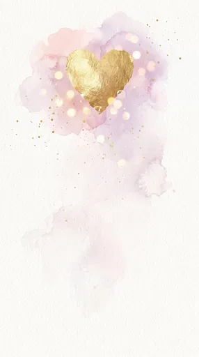 Gold Leaf Heart on Pastel Watercolor Background