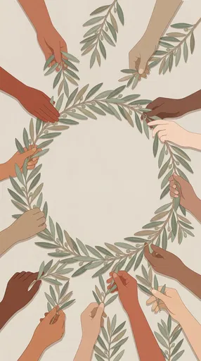 Diverse Hands Forming Olive Branch Wreath