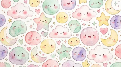 Cute Pastel Watercolor Kawaii Smiley Faces Pattern