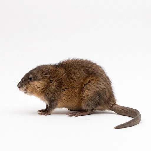 Brown Muskrat Profile on White Background