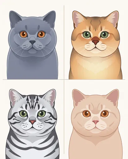 Four British Shorthair Cat Coat Varieties
