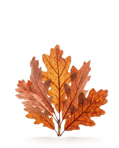 Backlit Autumn Oak Leaves on White