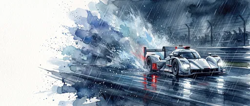 Watercolor Endurance Race Car in Rain