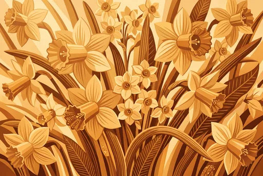 Golden Monochrome Daffodil Botanical Illustration