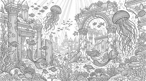 Underwater Atlantis Ruins Adult Coloring Page