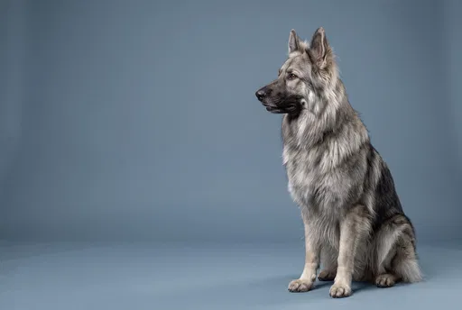 Silver Long-Haired Alsatian Studio Portrait