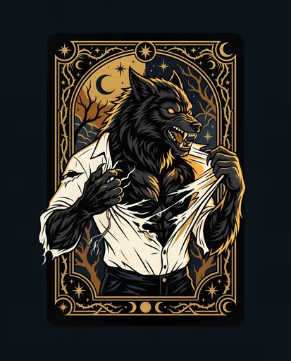 Tarot Style Werewolf Ripping Shirt Illustration