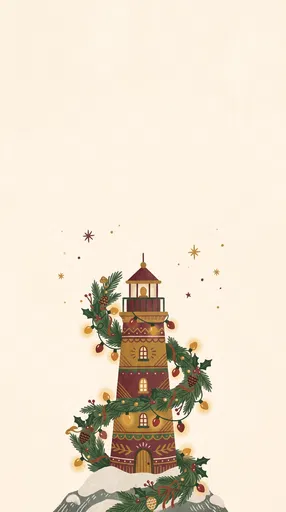 Folk Art Christmas Lighthouse Illustration