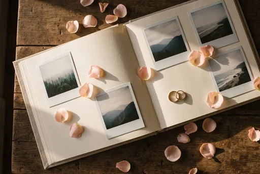 Wedding Photo Album With Rings and Petals