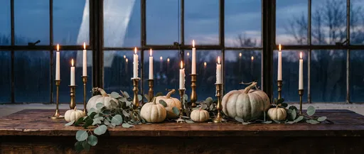 Autumn Tabletop with Pumpkins and Candles