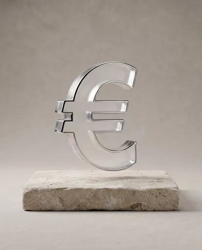 Floating Frosted Glass Euro Symbol on Limestone