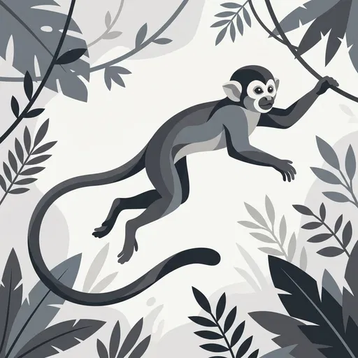 Monochrome Squirrel Monkey Flat Illustration