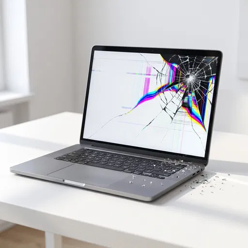 Modern Laptop With Cracked LCD Screen