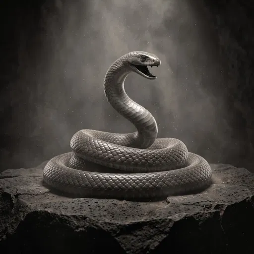 Coiled Black Mamba on Dark Stone