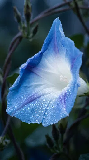 Blue Morning Glory Flower with Dewdrops