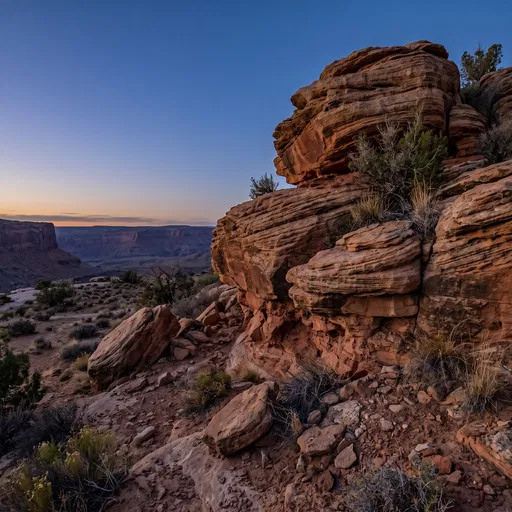 Red Sandstone Outcrop at Twilight