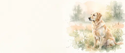 Watercolor Golden Retriever in Misty Meadow