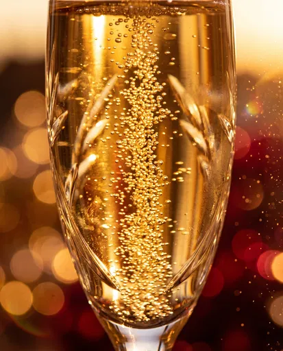 Golden Champagne Flute Macro with Bokeh