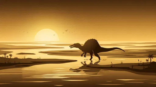 Spinosaurus Silhouette in Golden River Delta