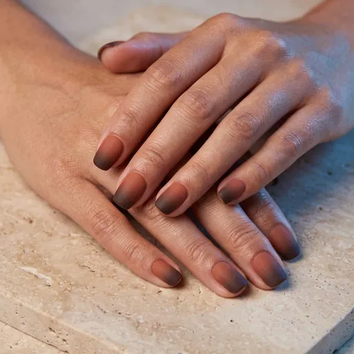 Matte Terracotta Brown Ombre Manicure Hands