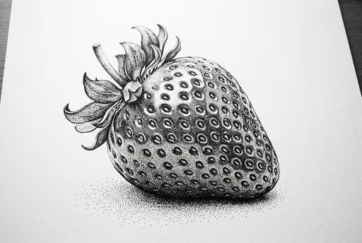 Stippled Ink Drawing of a Strawberry